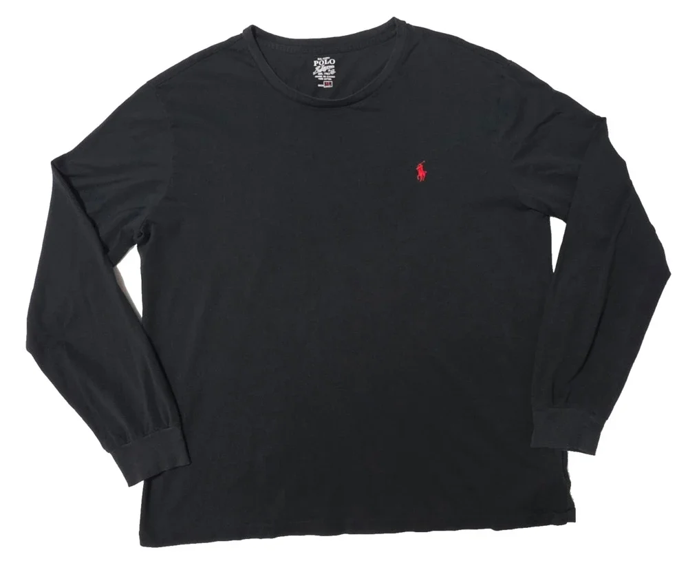 Polo Ralph Lauren Long Sleeve Shirt Mens XL Black Red Pony Logo Cotton Crew Neck